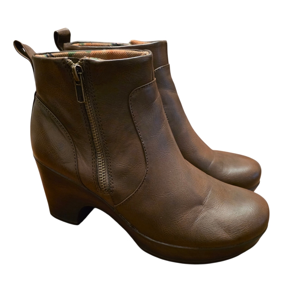 Brown Faux Leather Platform Ankle Boots Size 8.5 - Picture 3 of 12
